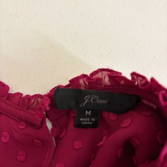 J Crew Blouse Women's Small Short Sleeve Polka Dot Lined Beery Pink Sheer Top - Picture 6 of 7